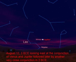 Conjunction Venus and Jupiter on Aug 12, 3 B.C.